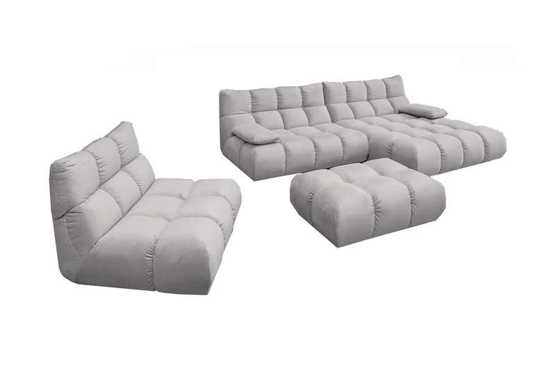 KAWOLA Sitzgruppe VIVIEN Ecksofa Drehsessel Hockerbank Velvet silber