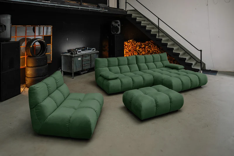 KAWOLA Sitzgruppe VIVIEN Ecksofa Drehsessel Hockerbank Velvet smaragd