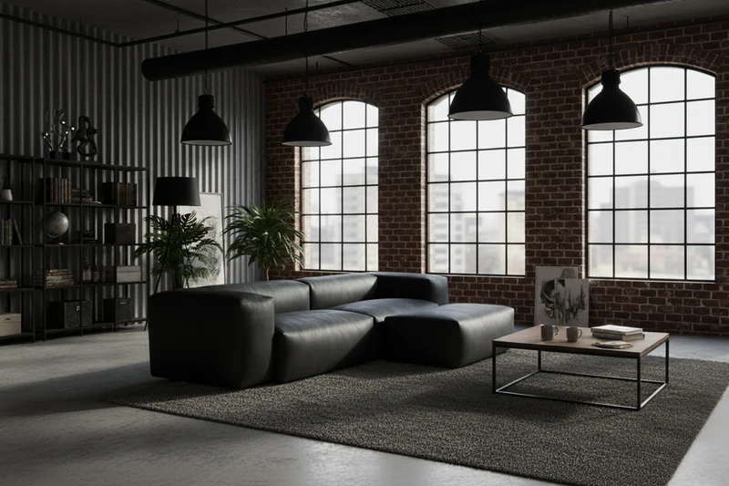 KAWOLA Sofa CELESTE 4-Sitzer mit Hocker Lederfaserstoff schwarz