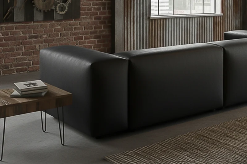 KAWOLA Sofa CELESTE 4-Sitzer mit Hocker Lederfaserstoff schwarz