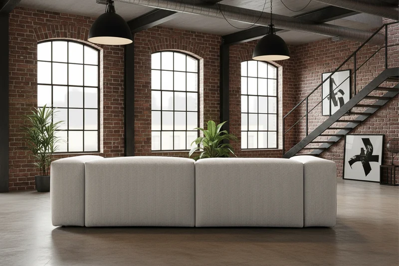 KAWOLA Sofa CELESTE 4-Sitzer mit Hocker Cord hellgrau