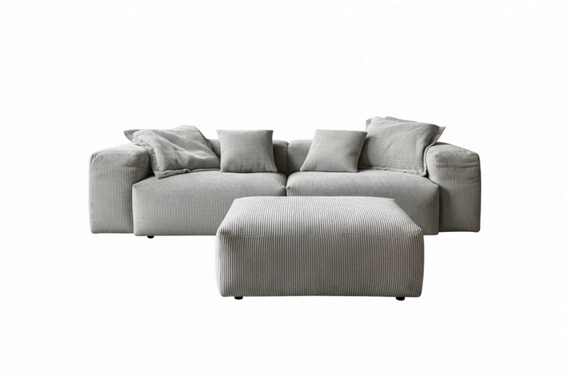 KAWOLA Sofa CELESTE 4-Sitzer mit Hocker Cord hellgrau