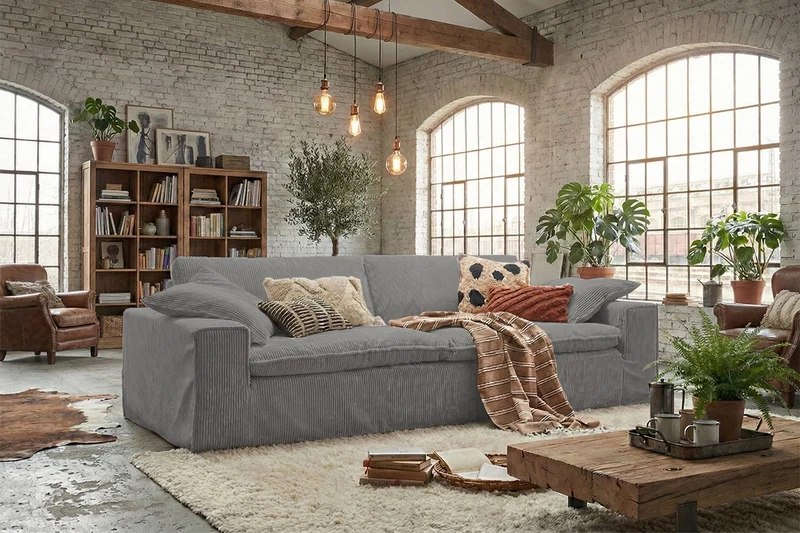 KAWOLA Sofa NETTA 3-Sitzer Bezug abziehbar Cord grau