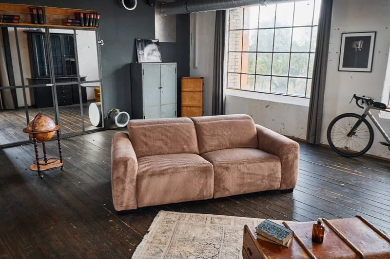 B-Ware KAWOLA Sofa FINN 3-Sitzer mit Relaxfunktion Cord braun