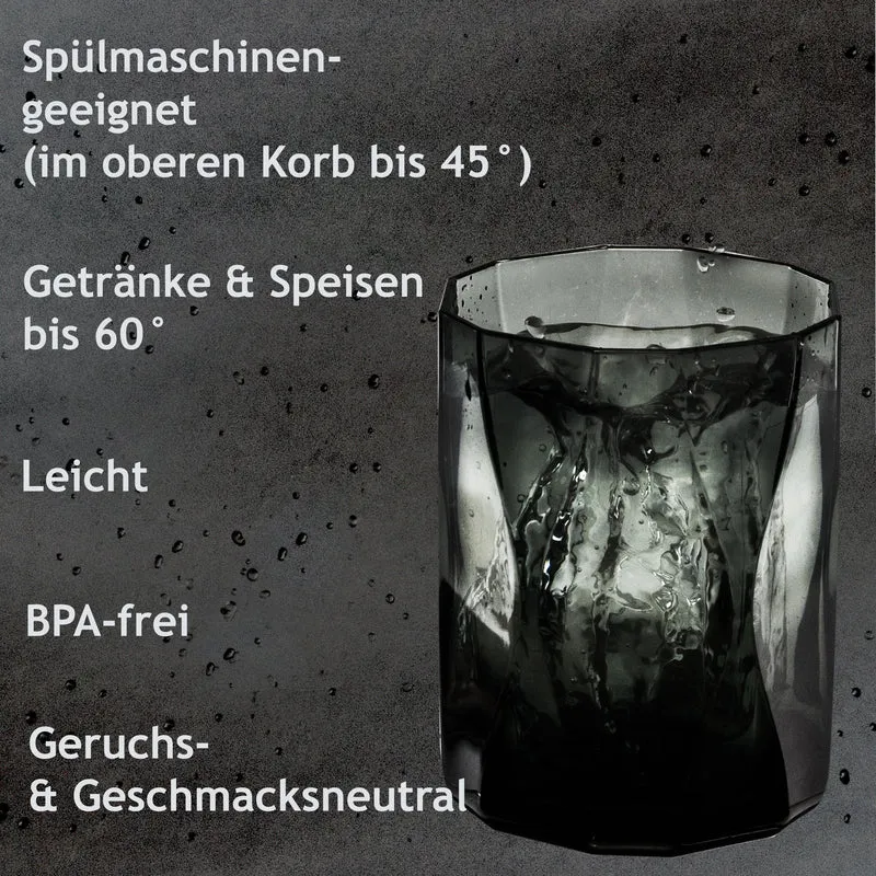 Melamin Geschirr Set für 4 Personen Grau Granit-Optik 16 Teile - mit grauen Trinkgläsern 300 ml - Campinggeschirr Geschirrset Tafelgeschirr - Spülmaschinengeeignet Tableware Outdoor Camping