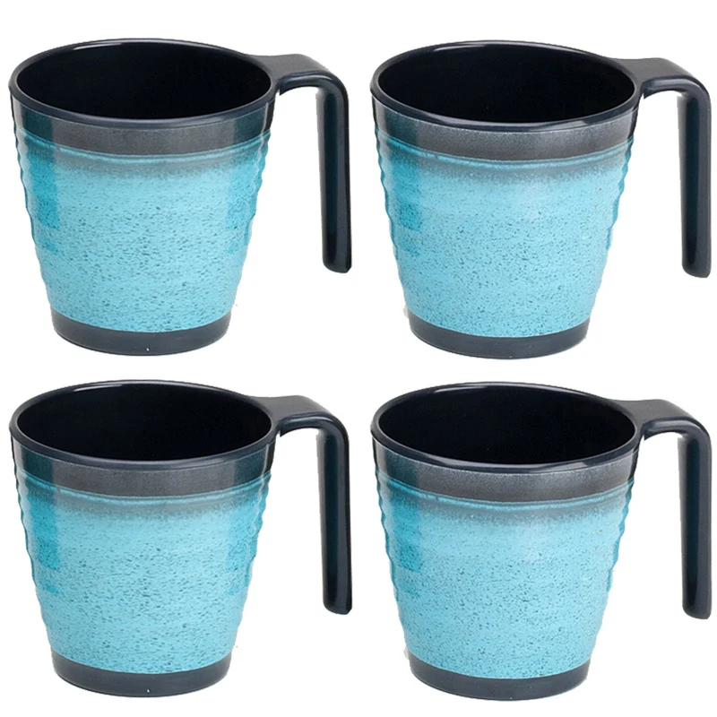 Melamin Geschirrset für 4 Personen blau schwarz - 20 Teile - mit Tassen und klaren Trinkgläsern 260 ml Campinggeschirr Essgeschirr Gläser Whiskey Campinggeschirr Picknick Camping Outdoor