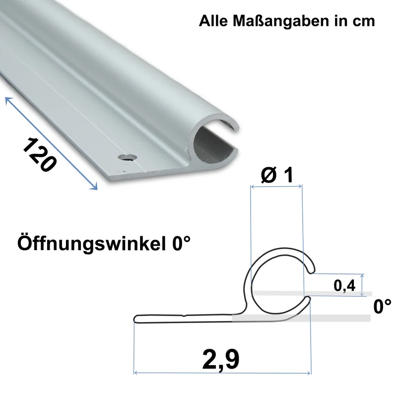 Alu Kederschiene - 1,2 Meter - Kederleiste - Neigung 0° - Ø10mm (passend für 5-9mm Keder) - Aluminium Kederprofil Leiste für Wohnwagen Wohnmobil Vorzelt Sonnensegel Schürzenleiste Vorzeltschiene