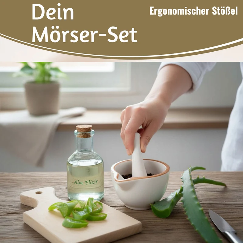 Keramik Mörser Stößel Set Braun Weiß Ø 12cm kleiner Gewürzmörser Zerkleinerer