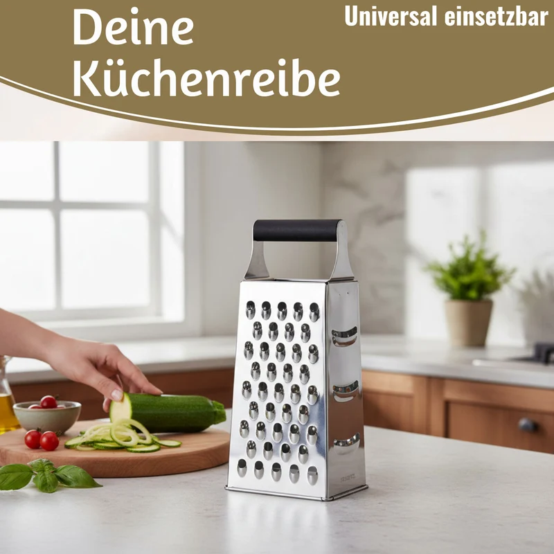 Edelstahl Vierkantreibe Gemüsereibe 24cm 4 verschiedene Reibeflächen Gurkenhobel