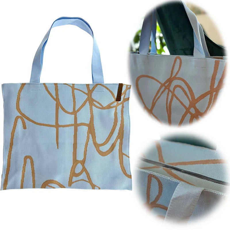 Vintage Shopper Palma Blau 35x45cm mit Reißverschluss Einkaufstasche Tragetasche