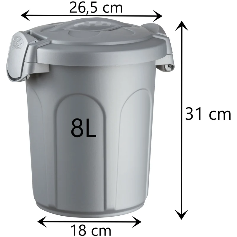 Mülltonne Futtertonne mit verschließbarem Deckel silber - 8 Liter - Windeleimer Müllbehälter Aufbewahrung Mülltrennung Lebensmittelecht Futterbehälter Oskartonne
