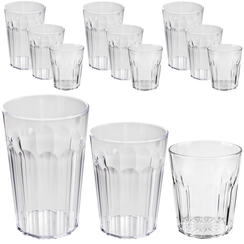 Camping Glas Set - 250 / 450 / 630 ml - Wasserglas - bunt - Party Trinkglas Kunststoff Gläser Sets
