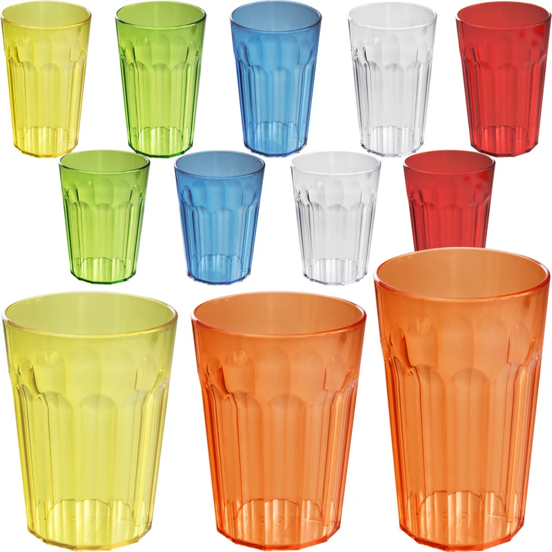 Camping Glas Set - 250 / 450 / 630 ml - Wasserglas - bunt - Party Trinkglas Kunststoff Gläser Sets