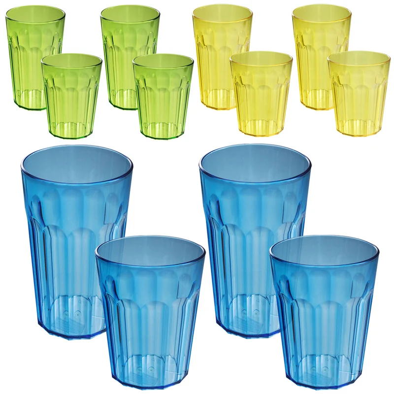 Camping Glas Set - 250 / 450 / 630 ml - Wasserglas - bunt - Party Trinkglas Kunststoff Gläser Sets