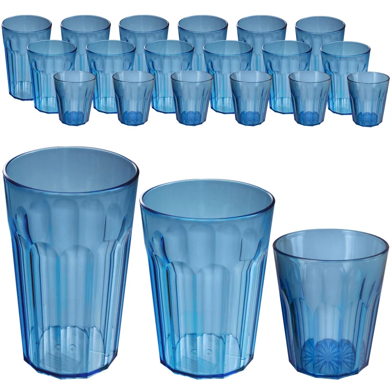 Camping Glas Set - 250 / 450 / 630 ml - Wasserglas - bunt - Party Trinkglas Kunststoff Gläser Sets