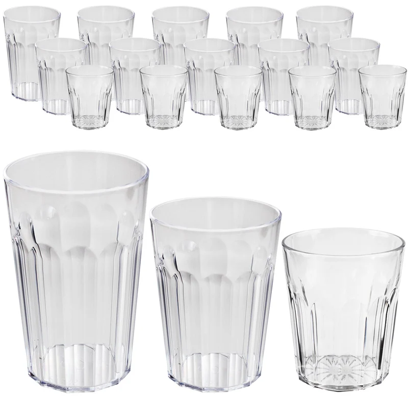 Camping Glas Set - 250 / 450 / 630 ml - Wasserglas - bunt - Party Trinkglas Kunststoff Gläser Sets
