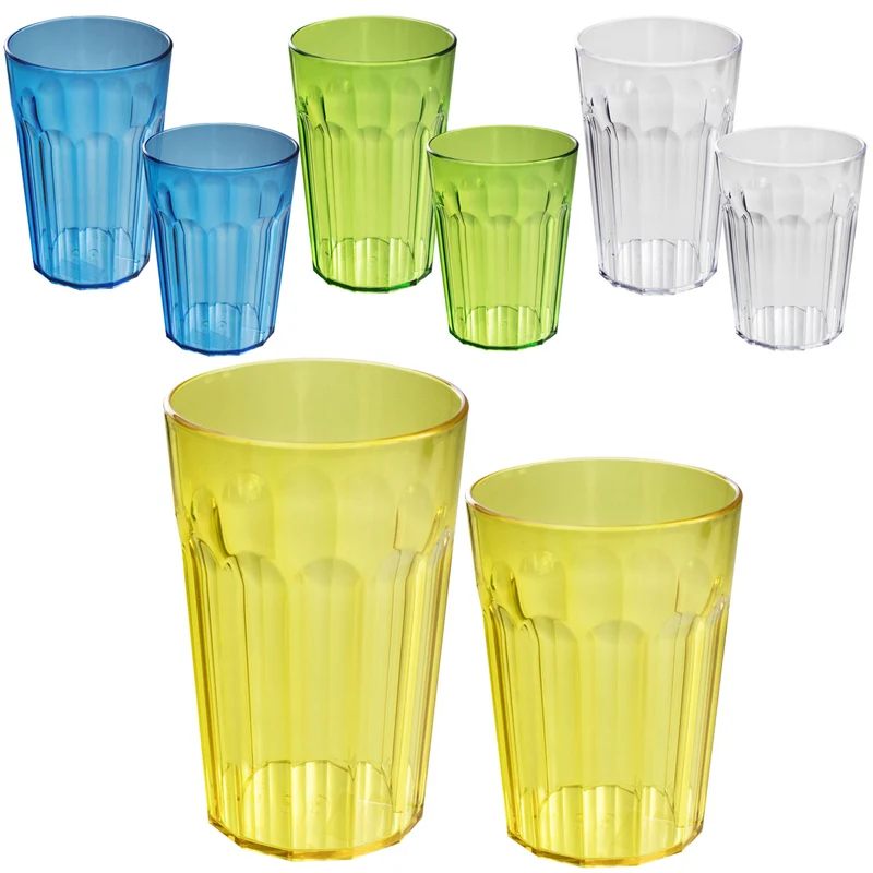 Camping Glas Set - 250 / 450 / 630 ml - Wasserglas - bunt - Party Trinkglas Kunststoff Gläser Sets