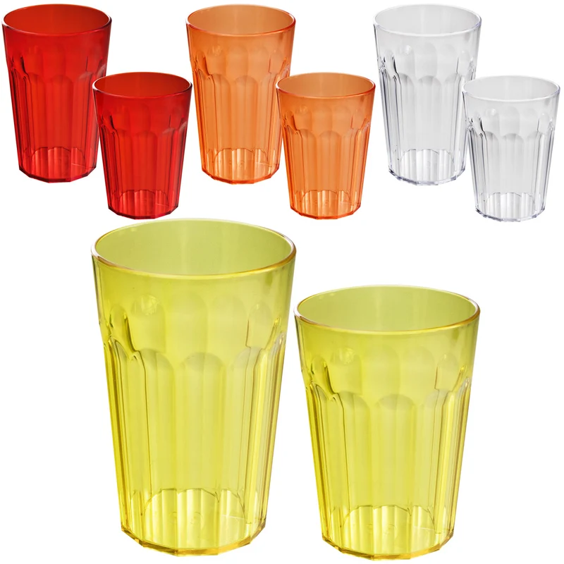 Camping Glas Set - 250 / 450 / 630 ml - Wasserglas - bunt - Party Trinkglas Kunststoff Gläser Sets