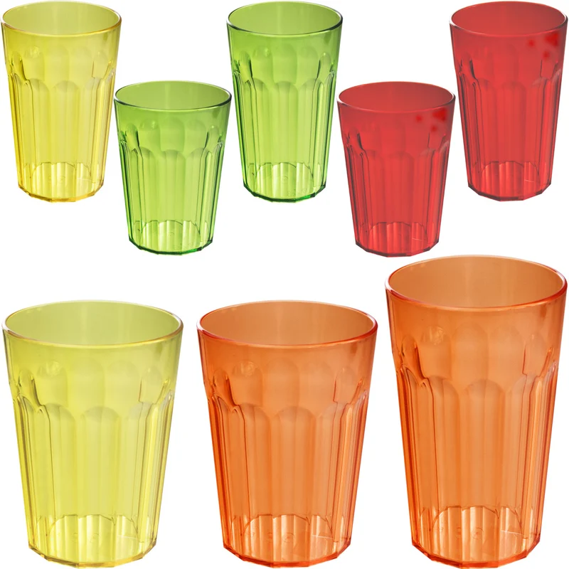 Camping Glas Set - 250 / 450 / 630 ml - Wasserglas - bunt - Party Trinkglas Kunststoff Gläser Sets