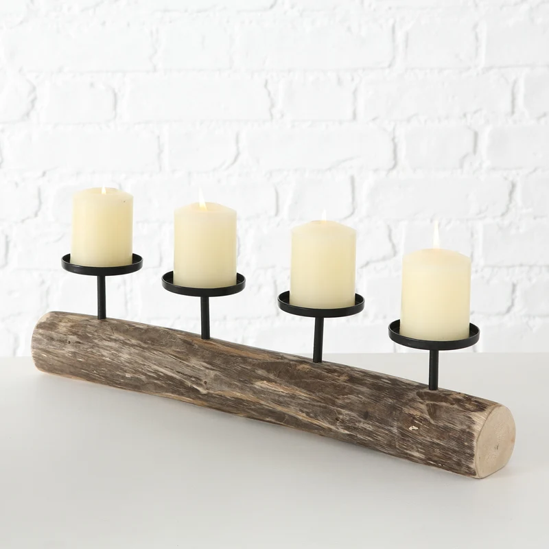 4-fach Kerzenschale Holz 51cm Braun Stumpenkerze Kerzenständer Kerzenleiste