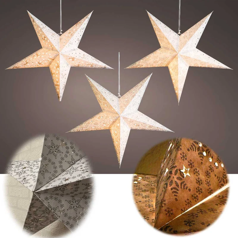 3D Samt Leuchtstern Ø 60cm Weiß Beleuchtet Weihnachtsstern Papierstern