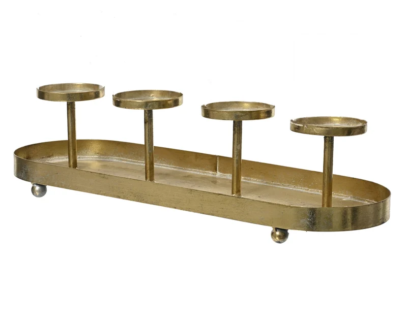 Antike Kerzenschale Eisen 48cm Gold Stumpenkerze Kerzenständer Kerzenleiste