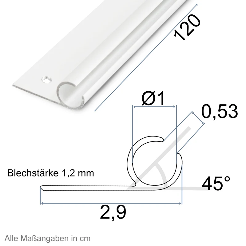 Alu Kederschiene - 1,2 Meter - Kederleiste - Neigung 45° - Ø10mm (passend für 7-9mm Keder) Weiss Aluminium Kederprofil Leiste für Wohnwagen Wohnmobil Vorzelt Sonnensegel Schürzenleiste Vorzeltschiene