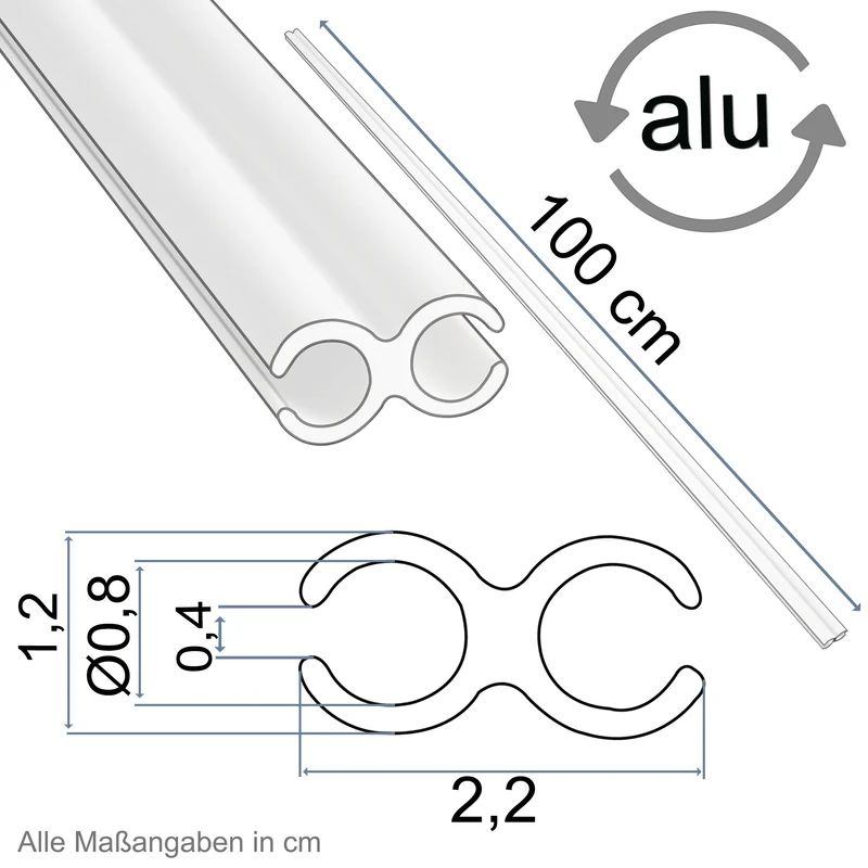 Alu Doppelkederschiene 1 Meter Kederleiste Ø8mm (passend für 5-7mm Keder) - Aluminium Leiste Kederprofil für Wohnwagen Wohnmobil - Zelt Vorzelt Schürzenleiste Vorzeltschiene