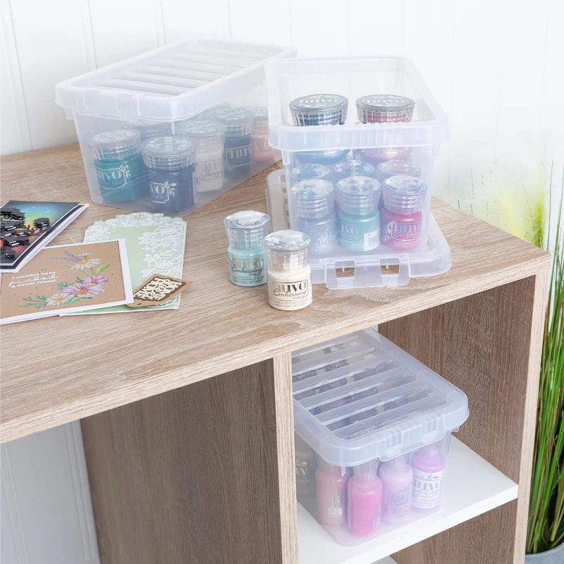 AUFBEWAHRUNGSBOX - 2,6 Liter - Aufbewahrungsbox mit Deckel - 24x14x12cm - transparent klar - stapelbar - Kunststoff Box Stapelkiste Ordnungsbox Büro DIY