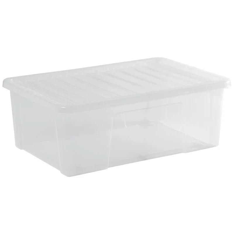 AUFBEWAHRUNGSBOX 68 Liter - Aufbewahrungsbox mit Deckel - 71x47x25cm - transparent klar - stapelbar - Kunststoff Box Stapelkiste Unterbettkommode Büro