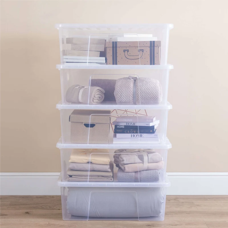 AUFBEWAHRUNGSBOX 68 Liter - Aufbewahrungsbox mit Deckel - 71x47x25cm - transparent klar - stapelbar - Kunststoff Box Stapelkiste Unterbettkommode Büro
