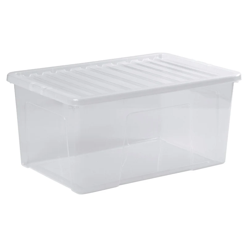 AUFBEWAHRUNGSBOX 90 Liter - Aufbewahrungsbox mit Deckel - 71x47x33cm - transparent klar - stapelbar - Kunststoff Box Stapelkiste Unterbettkommode Büro