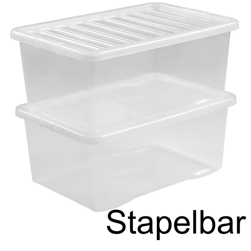 AUFBEWAHRUNGSBOX 90 Liter - Aufbewahrungsbox mit Deckel - 71x47x33cm - transparent klar - stapelbar - Kunststoff Box Stapelkiste Unterbettkommode Büro