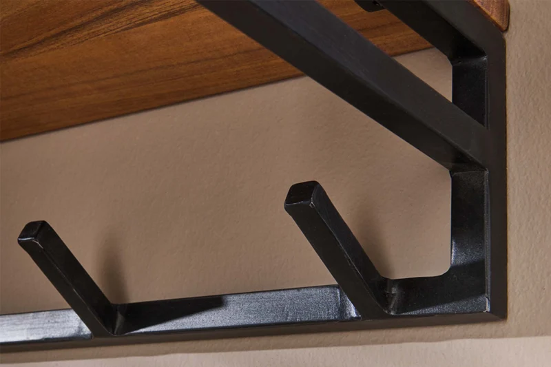 KAWOLA Garderobe ELIARA Akazie Metall Hutablage 6 Haken schwarz