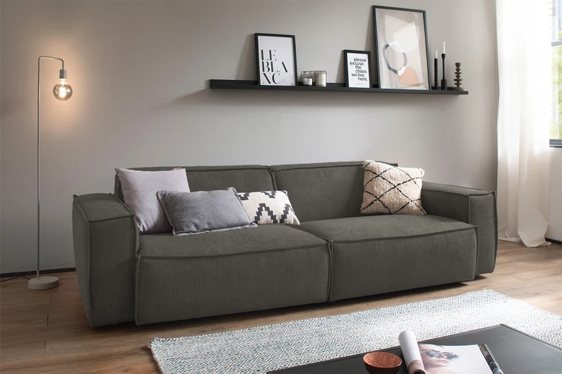 KAWOLA Sitzgruppe SAMU 3-Sitzer 2-Sitzer Chenille-Stoff grau