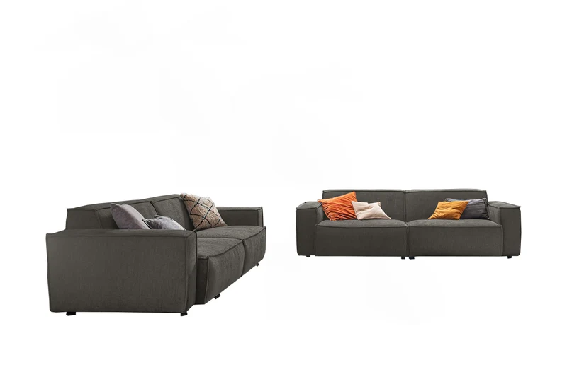 KAWOLA Sitzgruppe SAMU 3-Sitzer 2-Sitzer Chenille-Stoff grau