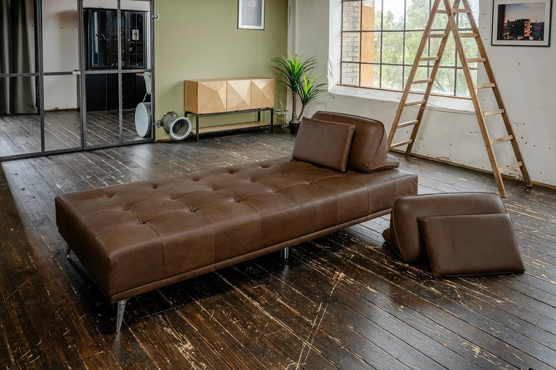 KAWOLA Sofa WIOLO Schlafsofa Daybed Leder dunkelbraun