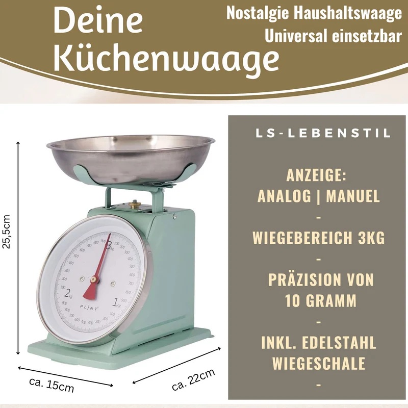 Vintage Küchenwaage Retro Leaf Manuelle Backwaage großes Ziffernblatt 1L Schüssel