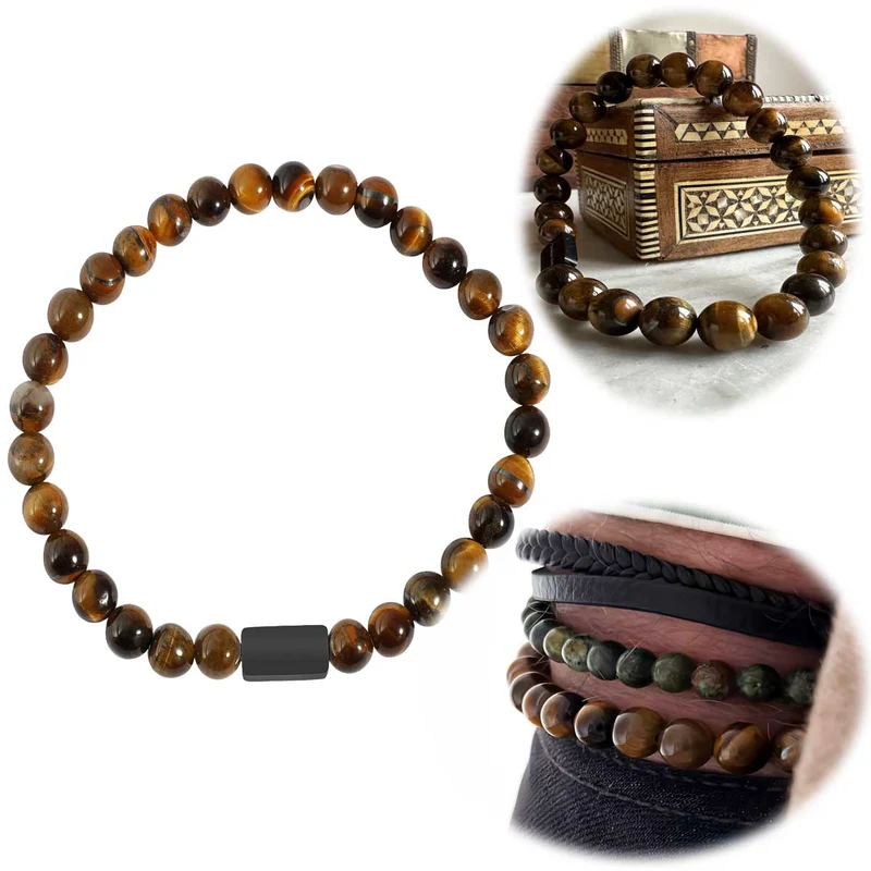 Design Unisex Perlenarmband 20-21cm Oslo Tigerauge Braun Naturstein dehnbar elastisch