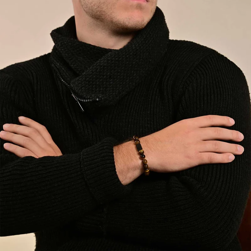 Design Unisex Perlenarmband 20-21cm Oslo Tigerauge Braun Naturstein dehnbar elastisch