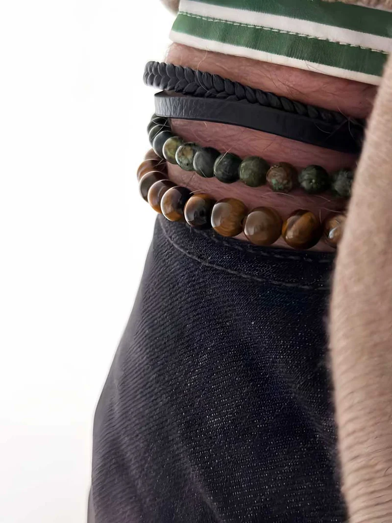 Design Unisex Perlenarmband 20-21cm Oslo Tigerauge Braun Naturstein dehnbar elastisch