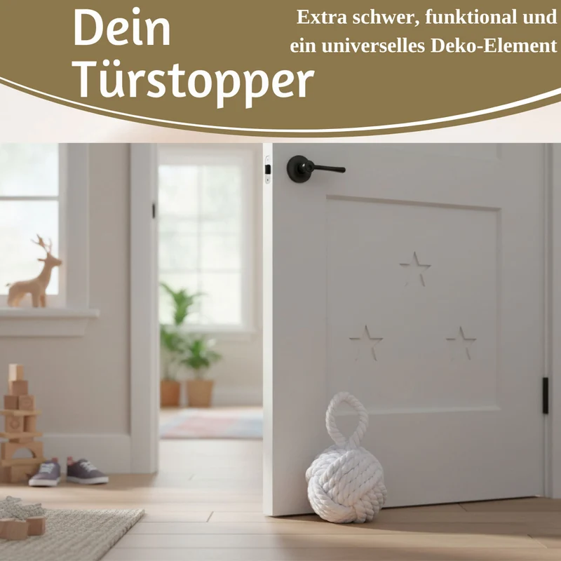 Boden Türstopper Malmö 23cm Weiß 1,3kg Jute Knoten Tragegriff Türpuffer Türhalter Türsack