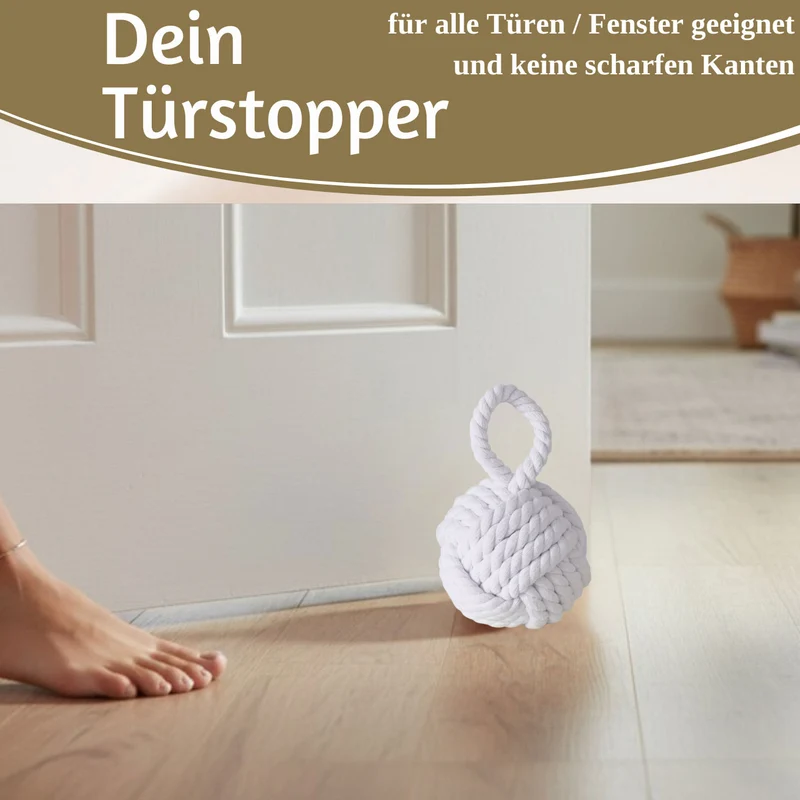 Boden Türstopper Malmö 23cm Weiß 1,3kg Jute Knoten Tragegriff Türpuffer Türhalter Türsack