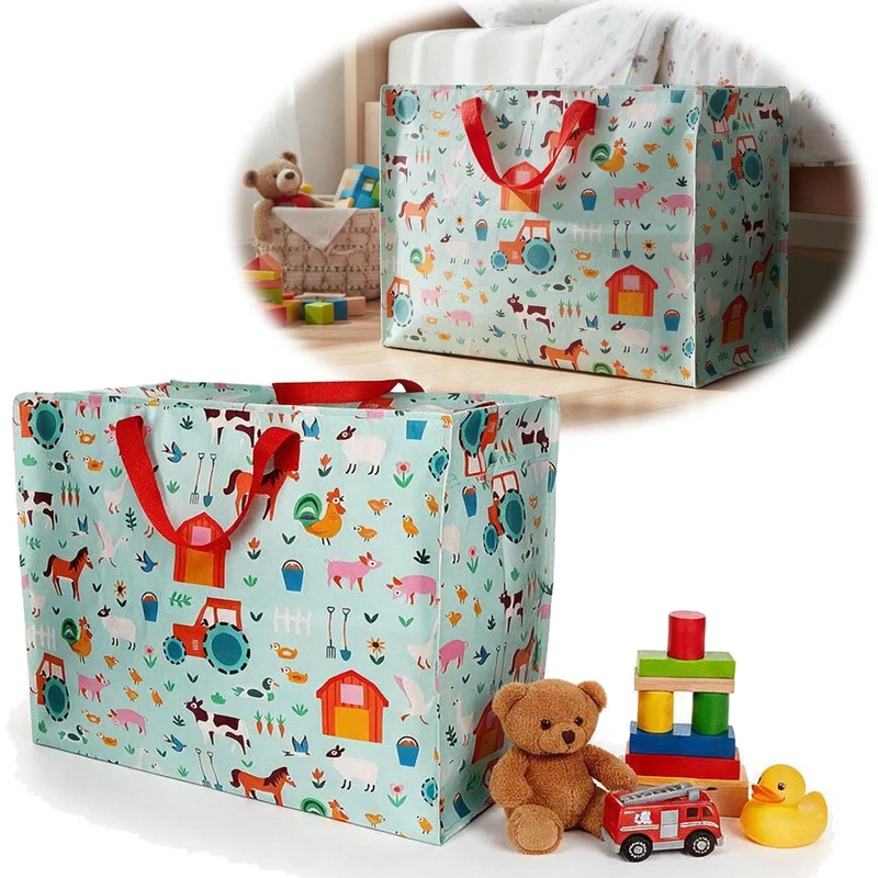 XXL Jumbo Bag Farmyard Bauernhof Tiere 55cm Recycelt Kunststoff Aufbewahrungstasche Einkaufstasche