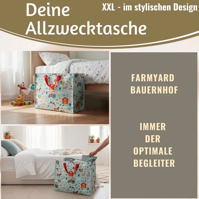 XXL Jumbo Bag Farmyard Bauernhof Tiere 55cm Recycelt Kunststoff Aufbewahrungstasche Einkaufstasche
