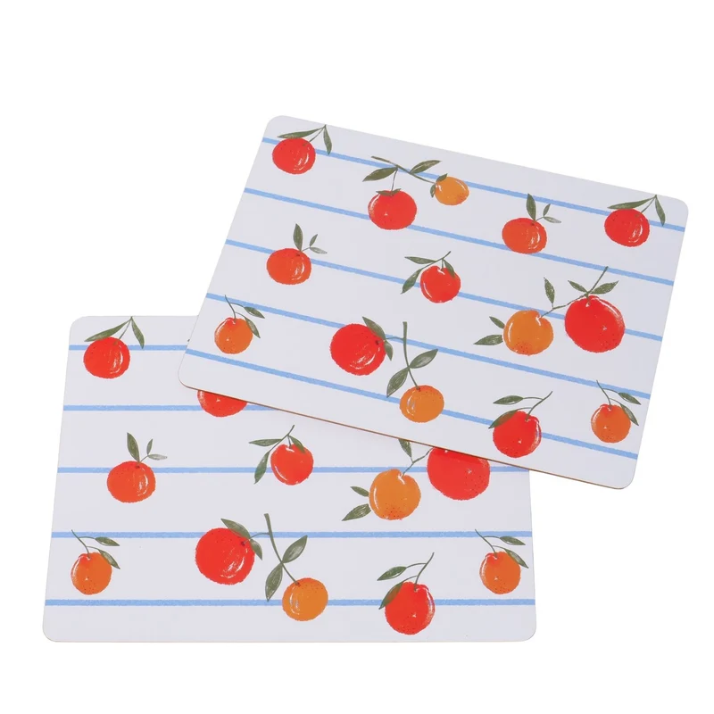 2x Kork Tischset Platzset Orange Früchte 40x30cm abwaschbar Rechteck Platzmatte