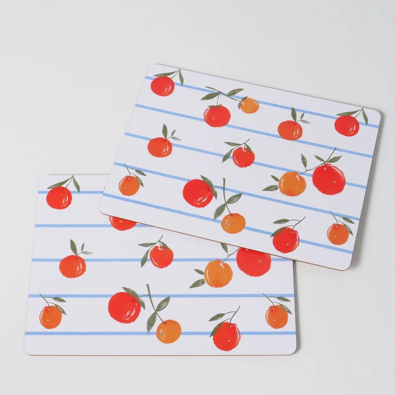 2x Kork Tischset Platzset Orange Früchte 40x30cm abwaschbar Rechteck Platzmatte