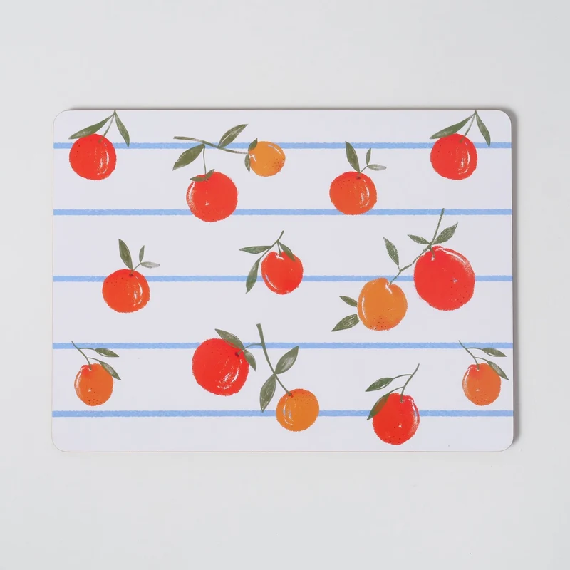 2x Kork Tischset Platzset Orange Früchte 40x30cm abwaschbar Rechteck Platzmatte