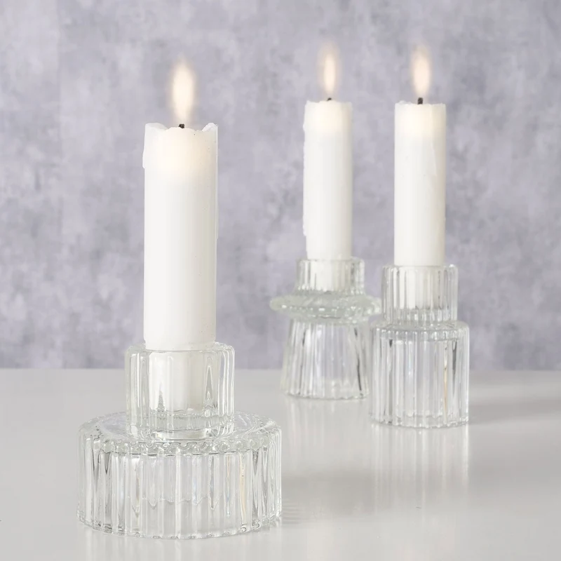 3er Set Glas Kerzenständer Klar 7cm Kerzenhalter für Stabkerzen Teelichter