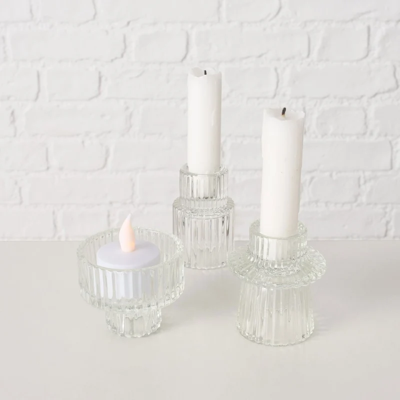 3er Set Glas Kerzenständer Klar 7cm Kerzenhalter für Stabkerzen Teelichter
